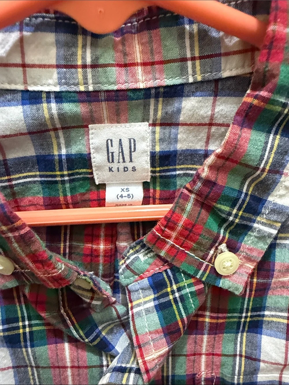 GAP Plaid Button-Down Shirt in Red, Green & Blue